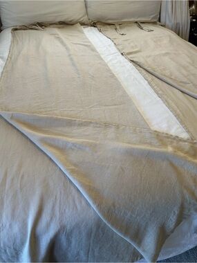 Pottery Barn 100% Linen Curtain Panels Set 2 Tan Beige 54” x 84” Tie Top Natural
